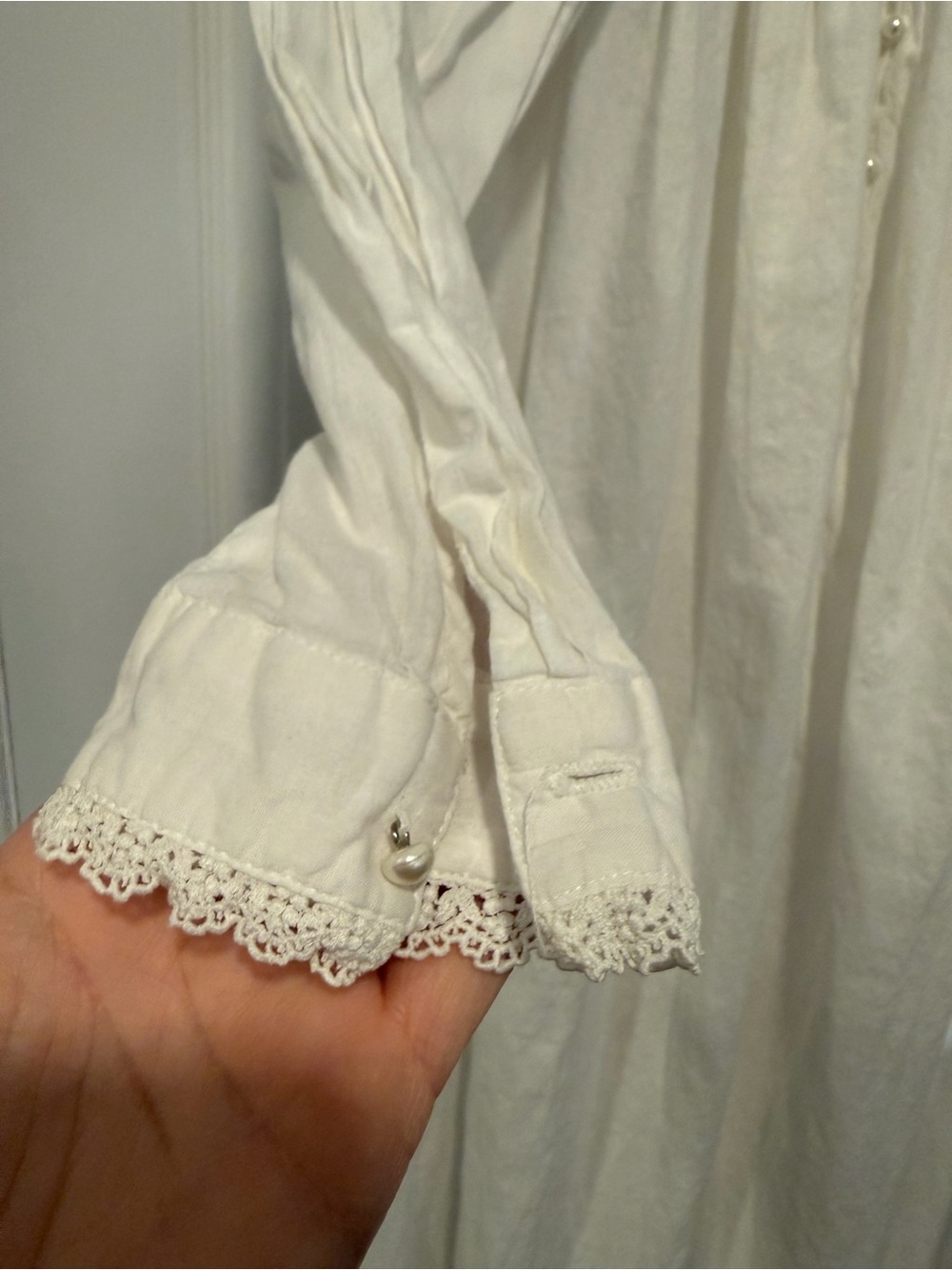Vintage Eileen West Queen Anne’s Lace White Cotton Nightshirt Nightgown Pearl - Picture 4 of 12